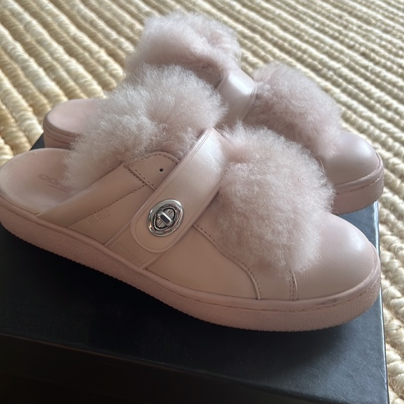 Coach leather shearling trimmed low top backless boots /slide 7M - Picture 4 of 16